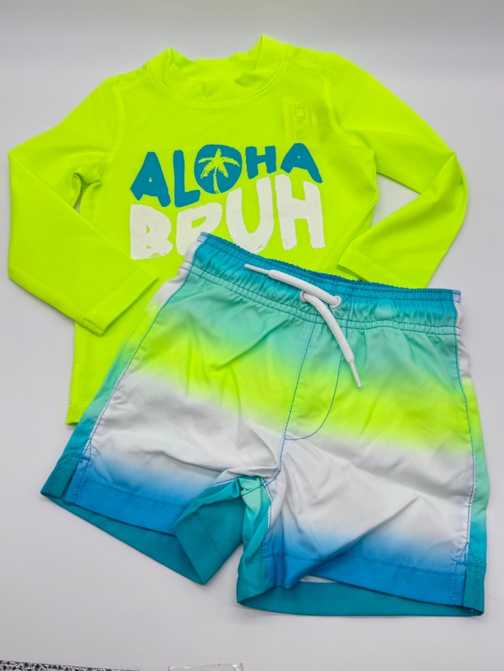 The Children's Place Boys Aloha Bruh Rashguard & Swim Trunks Set NWT 2T